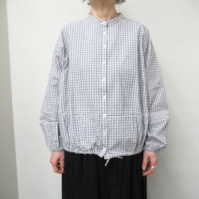 ina  ハシゴレース使い裾ひもブラウス /OFF×NVチェック01 【日本製】